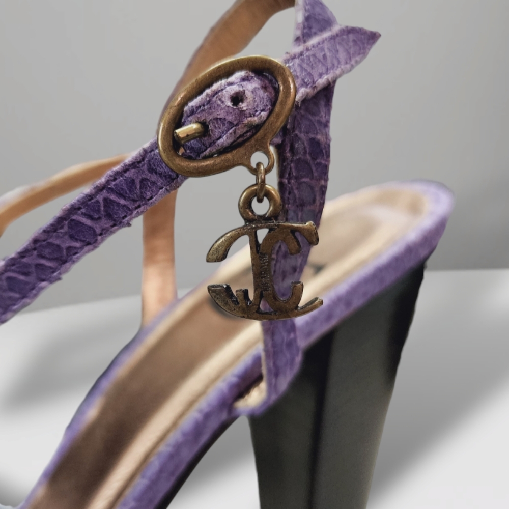 Just Cavalli Vintage Leather Snakeskin Platform Pastel Color Sandals - Picture 6 of 8